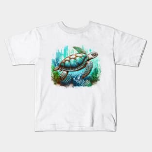 Turtle's Tranquil Journey: Sea Turtle Art T-shirt Kids T-Shirt